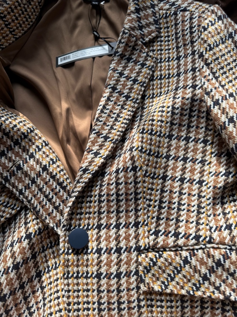 Charlie B Plaid Blazer XL NWT Houndstooth Jacket Brown Navy Oversized - Picture 12 of 12